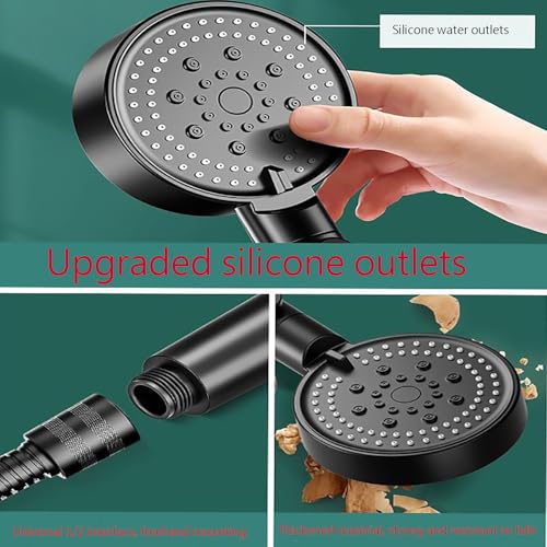 Regadera de 6 funciones con ducha manual, alta presión, color negro, desmontable miniatura 5