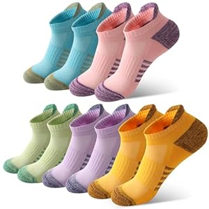 AVAYUU Sneaker Socken Damen 35-38, Atmungsaktive Sportsocken Baumwolle Anti-Blasen Gepolsterte Kurze Laufsocken mit Geschenkbox Sommer 5 Paar Bunt