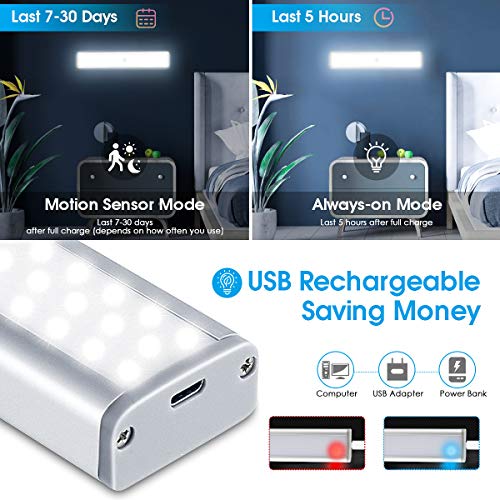 LED Closet Light, MCGOR 46-LED Rechargeable Motion Sensor Closet Light Under Cabinet Light, Dimmable Wireless Stick-on Anywhere Night Light Bar for Kitchen, Wardrobe, Stairs, Bedroom, Hallway (3 Pack)