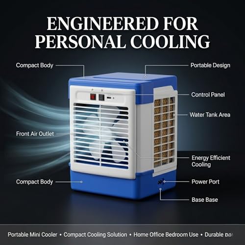 Image of Drumstone Portable Personal Air Cooler with Adjustable Speed Control - USB Rechargeable Mini Desktop Fan for Office, Bedside, and Small Spaces - Quiet Evaporative Cooling Unit