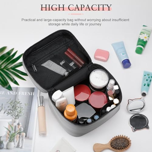 Portable Travel Makeup Bag, Glitter Silver Glam Brushed Metal Cosmetic Case Zipper Toiletry Bag for Women Girls4