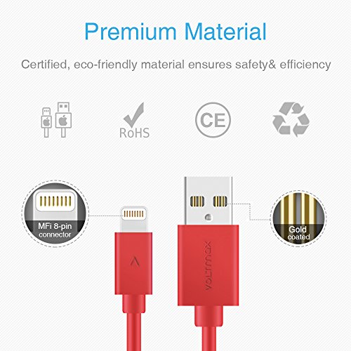 Apple Mfi Certified Lightning Cable 6Ft, Voltmax Iphone Charger With Reinforced Aramid Fiber For Iphone 11/11Pro Max, Xs/Xs Max, Xr, X,8/8Plus, 7/7Plus, Ipad Pro/Air 2, Ipad Mini, Ipod Nano/Touch(Red) #TOP5