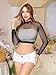 LemonGirl Womens Fishnet Long Sleeve Crop Top Lingerie Babydoll Chemise Nightwear Sleepwear Black