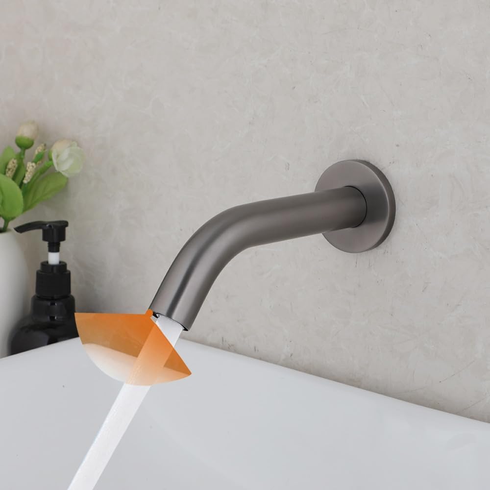 Bathroom Faucet Gold Wall Mount Sensor Automatic Hands Free Touch Sink Tap(Black)