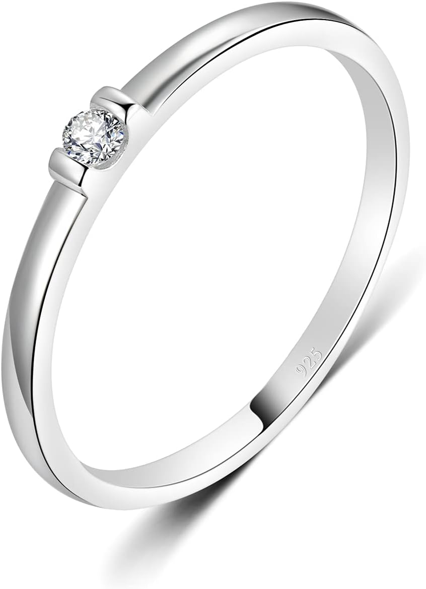 BORUO Anillo de circonio cúbico - Banda de eternidad de plata 925 - Anillos de corona elegantes para mujer - Anillos de plata de ley para mujer - Anillo de boda y aniversario de plata para mujer, talla 4-12