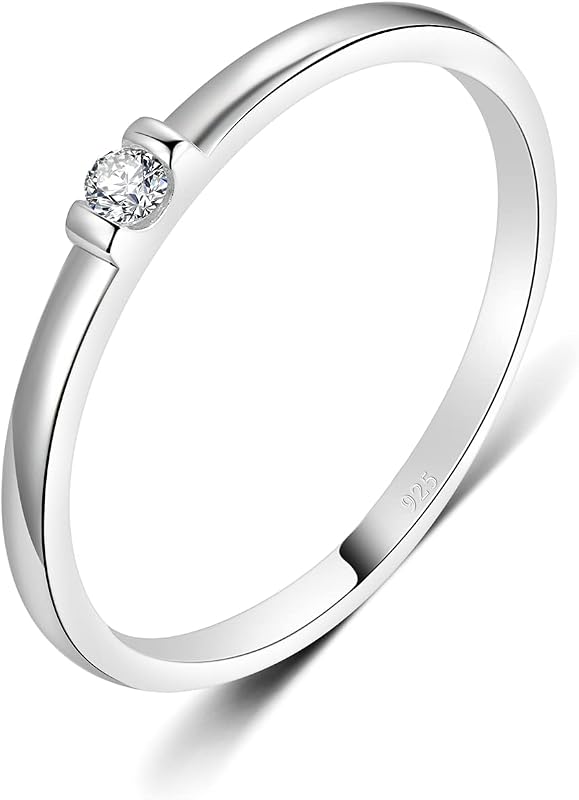 BORUO Anillo de circonio cúbico - Banda de eternidad de plata 925 - Anillos de corona elegantes para mujer - Anillos de plata de ley para mujer - Anillo de boda y aniversario de plata para mujer, talla 4-12