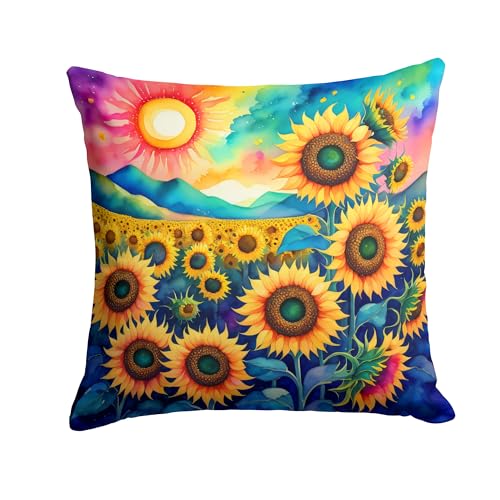 Caroline's Treasures DAC1994PW1414 Colorful Sunflowers Fabric Decorative Pillow Machine Washable, Indoor Outdoor Decorative Pillow for Couch, Bed or Patio, 14Hx14W