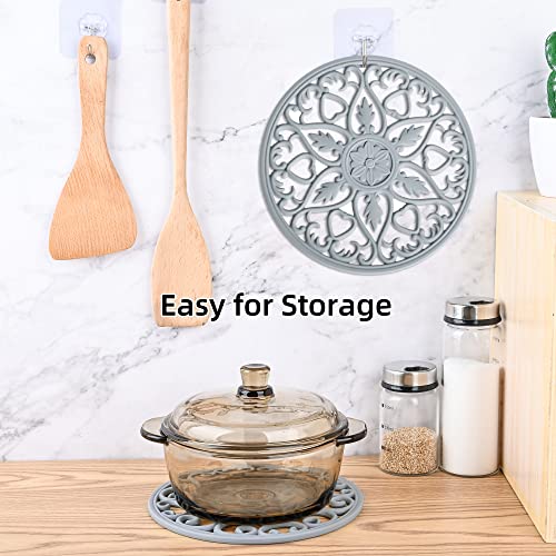 Nstezrne Silicone Trivets For Hot Dishes, Hot Pads For Hot Pots And Pans, Intricately Carved Silicone Trivet Mat For Kitchen, Multi Purpose Heat Resistant Mat, Round Silicone Trivet Set 6 Light Grey #TOP4