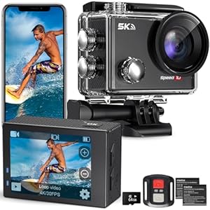 Action Camera 5K 30FPS Waterproof Camera Underwater 131FT with EIS WiFi App Remote Control 64GB Card 170° Wide Angle Sports Helmet Bike Video Black with 64GB Card