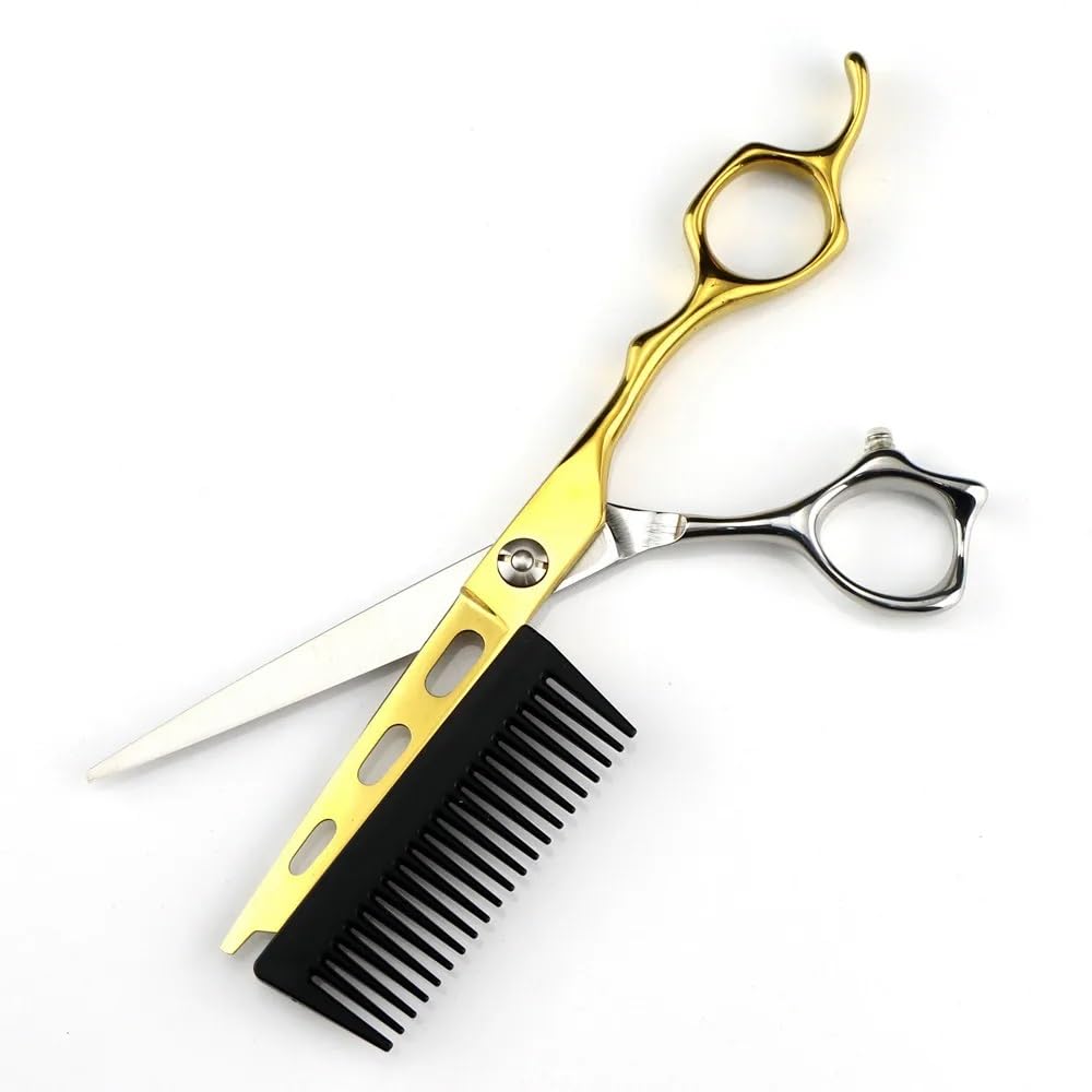 Forbici per tagliare i capelli, 6 pollici professionali JP 440c acciaio 2 in 1 forbici per capelli dorate con pettine strumenti da barbiere forbici per tagliare i capelli(