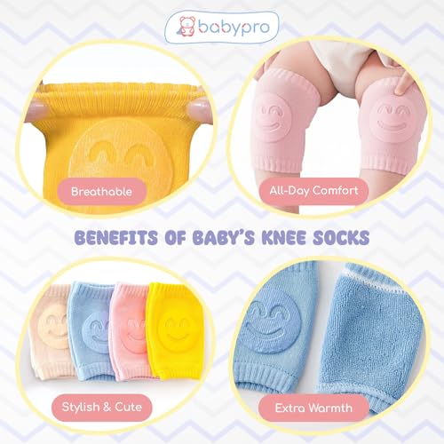 Image of BabyPro Baby Knee Guard-Set of 2, Multicolour Knee Pad for Toddler Crawling | Stretchable, Breathable Leg Warmers, Anti-Slip Silicone Knee Support
