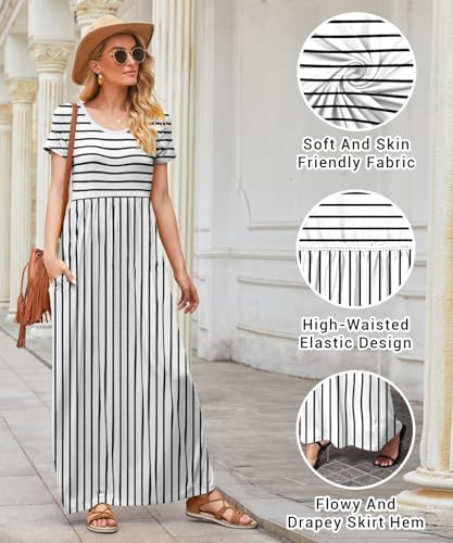 Image of EUOVMY Women's Short Sleeve Loose Plain Maxi Dresses Casual Vacation Long Dresses with Pockets