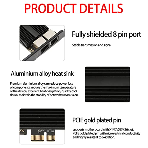 Tarjeta de Red PCIe 2.5Gbps Puerto Dual Chip I226-V Adaptador Gigabit Ethernet RJ45 LAN para Escritorio Servidor PC Aleación de Aluminio Incluye Soporte Bajo Perfil miniatura 6