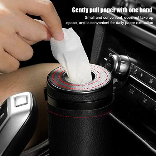 Image of STHIRA PU Leather Cylinder Tissue Box for Car, 2.75 Inch Cup Holder