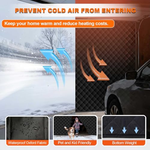 Kit di copertura termica magnetica per garage con isolamento invernale, guarnizione nera per porta del garage con peso migliorato, soluzione a risparmio energetico per garage a 2 auto