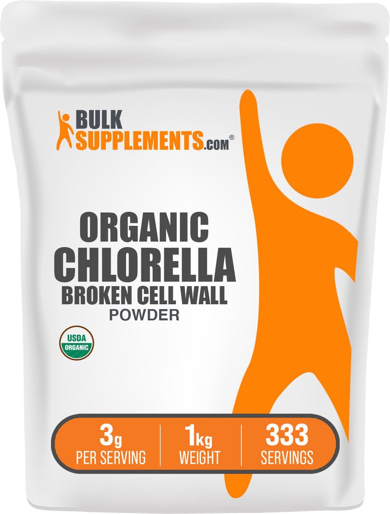 BulkSupplements.com Organic Chlorella Powder - Broken Cell Wall, Green Superfood Powder, Chlorella Supplement - Gluten Free, 3g per Serving, 1kg (2.2 lbs) (Pack of 1) 35.27 Ounce (Pack of 1)