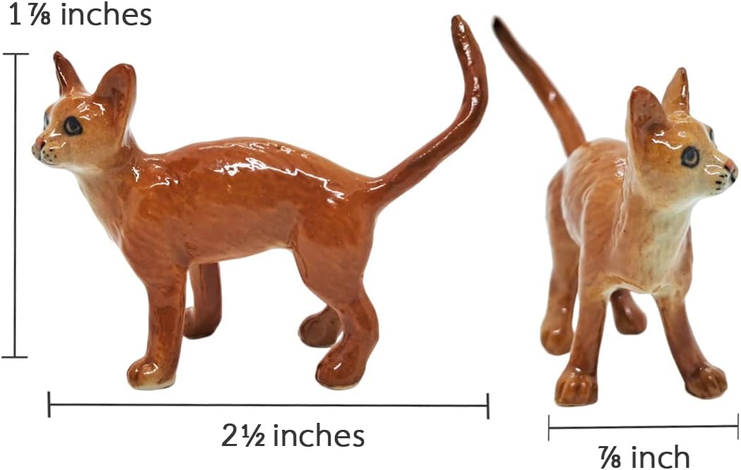 WitnyStore 2½" Brown Cat Stand Look Left Ceramic Figurine Terrarium Decoration Collectible Statue for Adult Collectors Handcrafted Porcelain Sculpture Home Room Tabletop Decor image 2