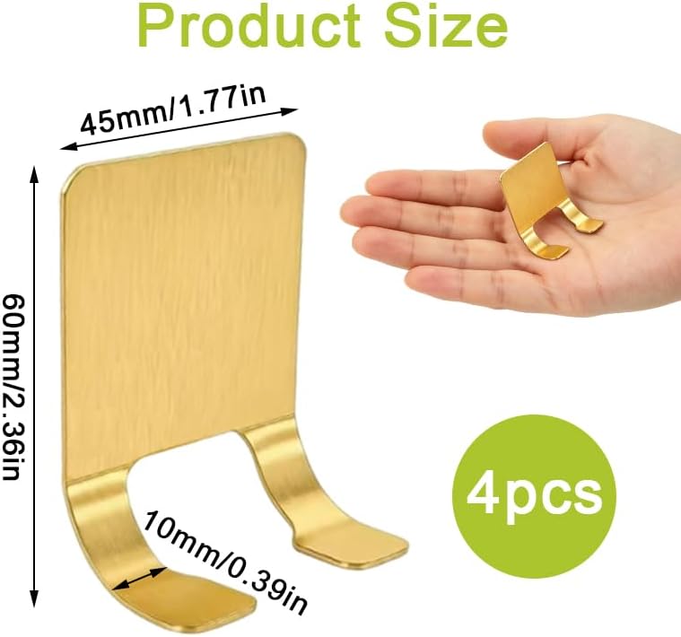 Self Adhesive Hooks Waterproof Razor Holder in Inside Shower 4 Pack, Metal Heavy Duty Utility Storage Hook.Towel. Loofah Holder for Wall.Hanger Hooks for Bathroom or Kitchen Organization. Gold