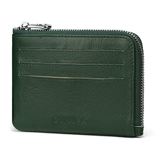 AOLUC Top Grain Genuine Leather Small Slim Mini Change Wallets for Women RFID Blocking Pocket Zipper Wallet Ladies Card Case Coin Purse with ID Window
