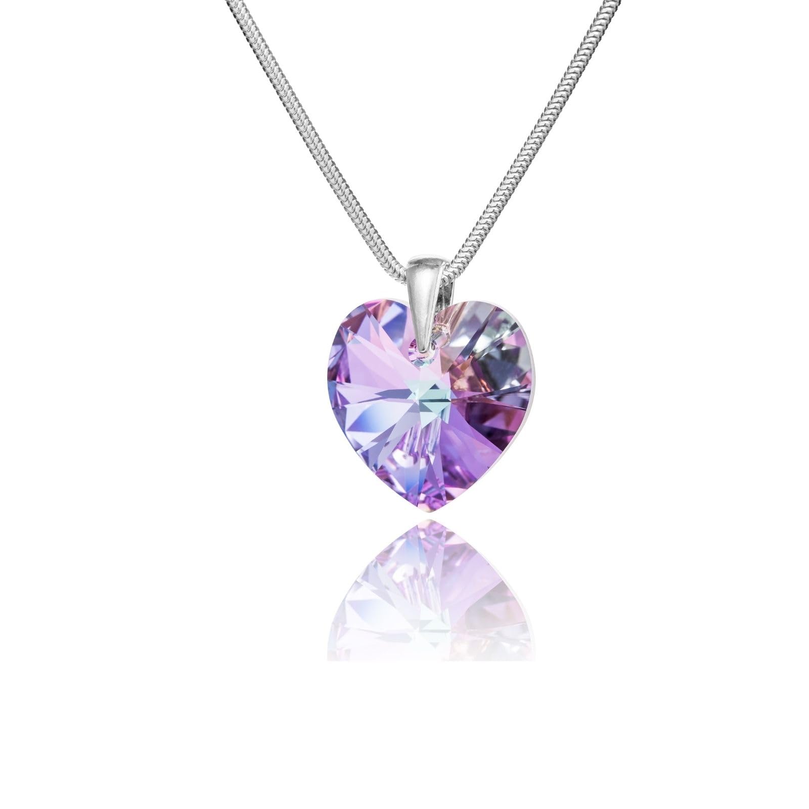 LillyMarie Collar De Mujer En Plata De Ley Con Colgante De Corazón Multicolor Violeta Y Longitud Ajustable