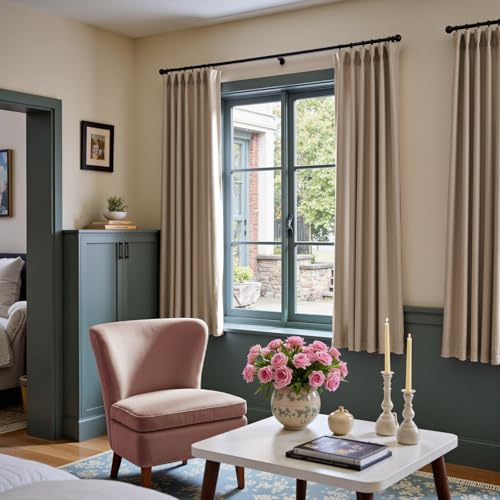 Image of Light Taupe Velvet Curtains Warm Rod Pocket 52x72 Inch 2 Panels | Soft Velvet, For Small Windows, Kitchens & Bathrooms, Light Shifting Texture, Elegant Luxury Drape, Rich, Rod Pocket