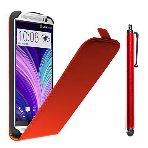 ebestStar   Funda Compatible con HTC One M8 2014 Carcasa Ventana Vista Cover Cuero PU, Funda Libro Billetera + Lápiz, Rojo [Aparato: 146.4 x 70.6 x 9.4mm, 5.0'']