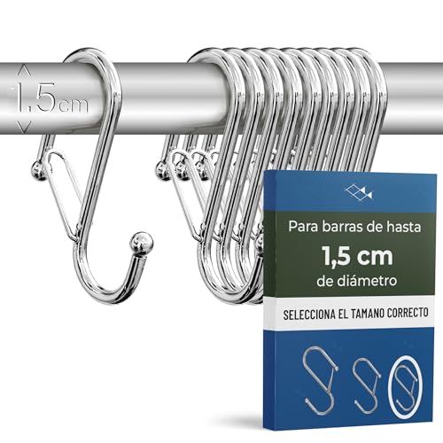 Blau Marité Pack de 10 Ganchos en S para Colgar – Gancho en forma de S con Cierre Anticaída – Ganchos en Forma de Ese para Cocina y Baño – Ganchos Para Barras de Hasta 1,5 cm de Diámetro – Cromado