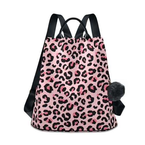 Sac à dos polyester motif léopard porte-clés pompons poche zip