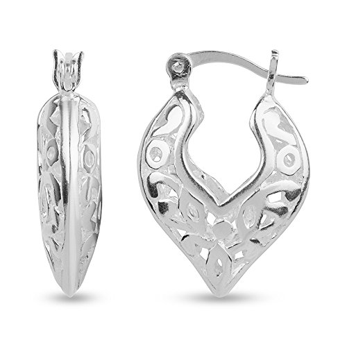 LeCalla 925 Sterling Silver Filigree Hoop Earrings | Hypoallergenic Lightweight Intricate Floral Filigree Earring Snap-Back Closure for Women