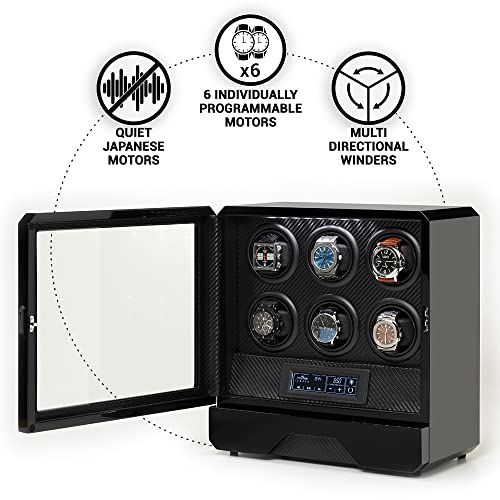 Barrington Automatic Watch Winder For 6 Watches With Silent Japanese Motor | Multi Rotation & Turns Per Day Modes | Led Digital Display | Simple Touch Operation #TOP2
