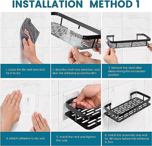 Image of Black ‎Aluminum Shelf Adhesive Bathroom Shelf /Bathroom Accessories /Bathroom Shelf for Wall Self Adhesive /Stickers, Screw for Bathroom & Kitchen Organized Storage (Pack of 1)