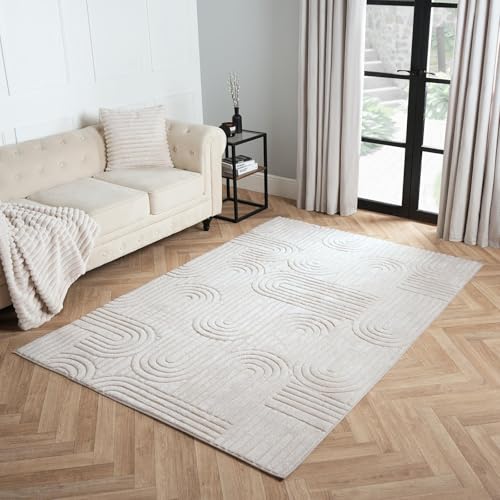OHS Rugs Living Room 120 x 170 Cream Tufted Arches Area Rug for Bedroom Home Decorations Super Soft Comfy Non Slip Fluffy Bedside Rug Low Pile Medium Floor Carpet Non Shedding