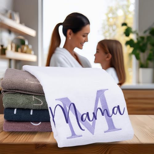 Handtuch bestickt mit Monogramm Großbuchstabe Initiale und Name personalisiertes Saunahandtuch Geschenk Geburtstag Frau Badetuch Duschtuch Mann Waschlappen Gästetuch mit Personalisierung Bestickung