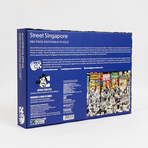 Image of Jigsaw Puzzle Rectangular 280 Pieces - Street Singapore Theme by Mario Miranda Fun & Challenging Mind Games Puzzle Game Activity for Adults & Kids - Education Toy