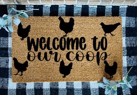 Welcome to Our Coop Doormat - Chicken and Farm Animal Home Decor Rug for Outdoor Entrance - Indoor Mat 16x24 Inch