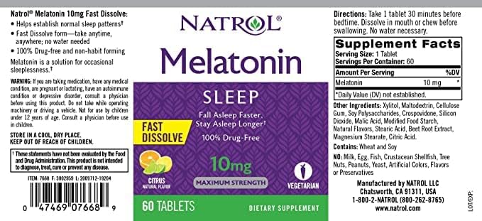 Natrol Melatonin Fast Dissolve Tablets, Citrus Punch 10mg