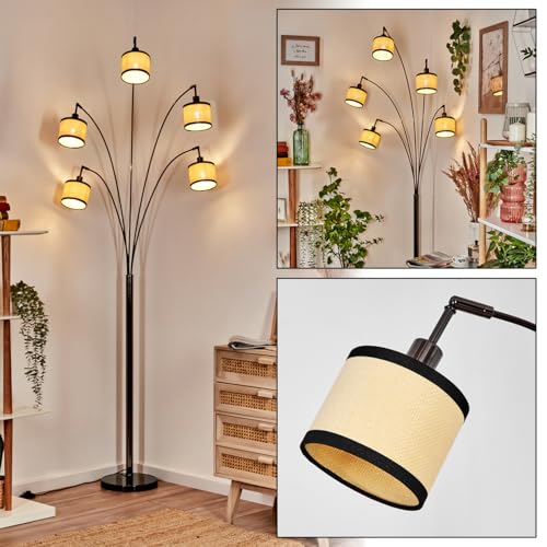 HOFSTEIN Lámpara de pie de Chellas moderna con base de mármol/metal y tejido de papel en color negro/cromo/natural, lámpara ajustable, interruptor de pie, E14, salón, dormitorio,