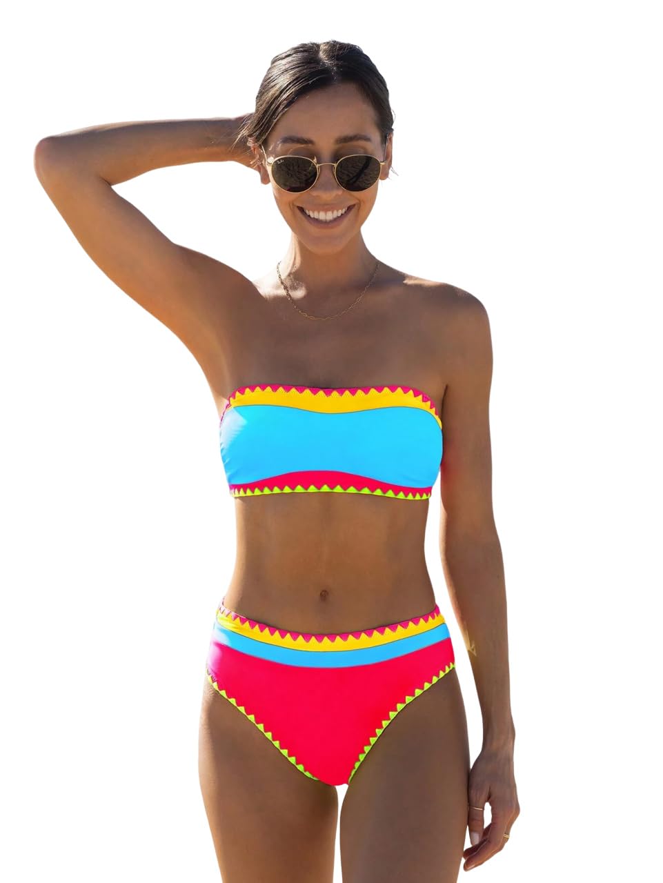 ZAFUL Women's High Cut Bandeau Bikini Set Strapless Solid Color 2 Pieces Bathing Suit Swimsuit (10-Blue,XL), X-Large
