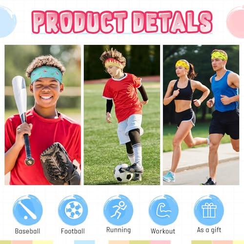 Image of Riceshoot 6 Pack Ice Cream Baseball Headbands with 6 Fun Colorful Patterns Breathable Elastic Sports Sweatbands for Men Women Basketball Soccer Football Workout Team Gifts