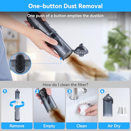 Image of OTraki Portable Cordless Car Vacuum 15000Pa Handheld Vacuum Cleaner | Rechargeable Hand Cordless with Crevice Tool, Rotating Nozzle, Charging Station, Large Dust Bowl for Home, Car, Office, Pet