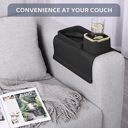 Brikipth Couch Cup Holder Tray, Silicone Sofa Armrest Tray Temperature Resistant & Anti-Slip Sofa Coasters Recliner Drink Holder for Remote Snack Cellphone, Mom, Grandma or Grandpa 1
