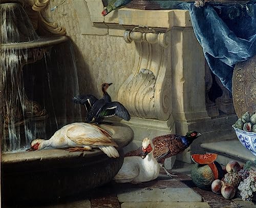 Tableau Canards Faisan Près d'une Fontaine Desportes - Impression Fine Art Haut de Gamme
