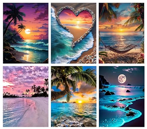 Diamond Painting Broderie Diamant Peinture 6 pièces Kit Complet en Perle a Coller Paysage Accessoires Canevas 5d Lot Tableau Enfant Adulte Strass Puzzle...