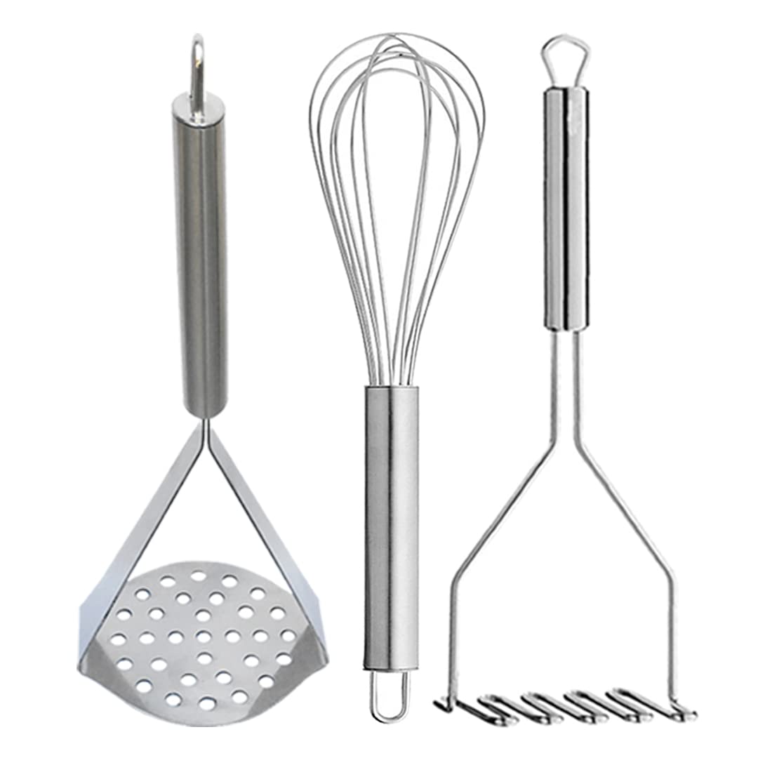 OC9 Stainless steel Potato Masher / Pav Bhaji Masher / Vegetable Masher & Egg Whisk / Egg Beater / Balloon Whisk For Kitchen Tool Set-image-20