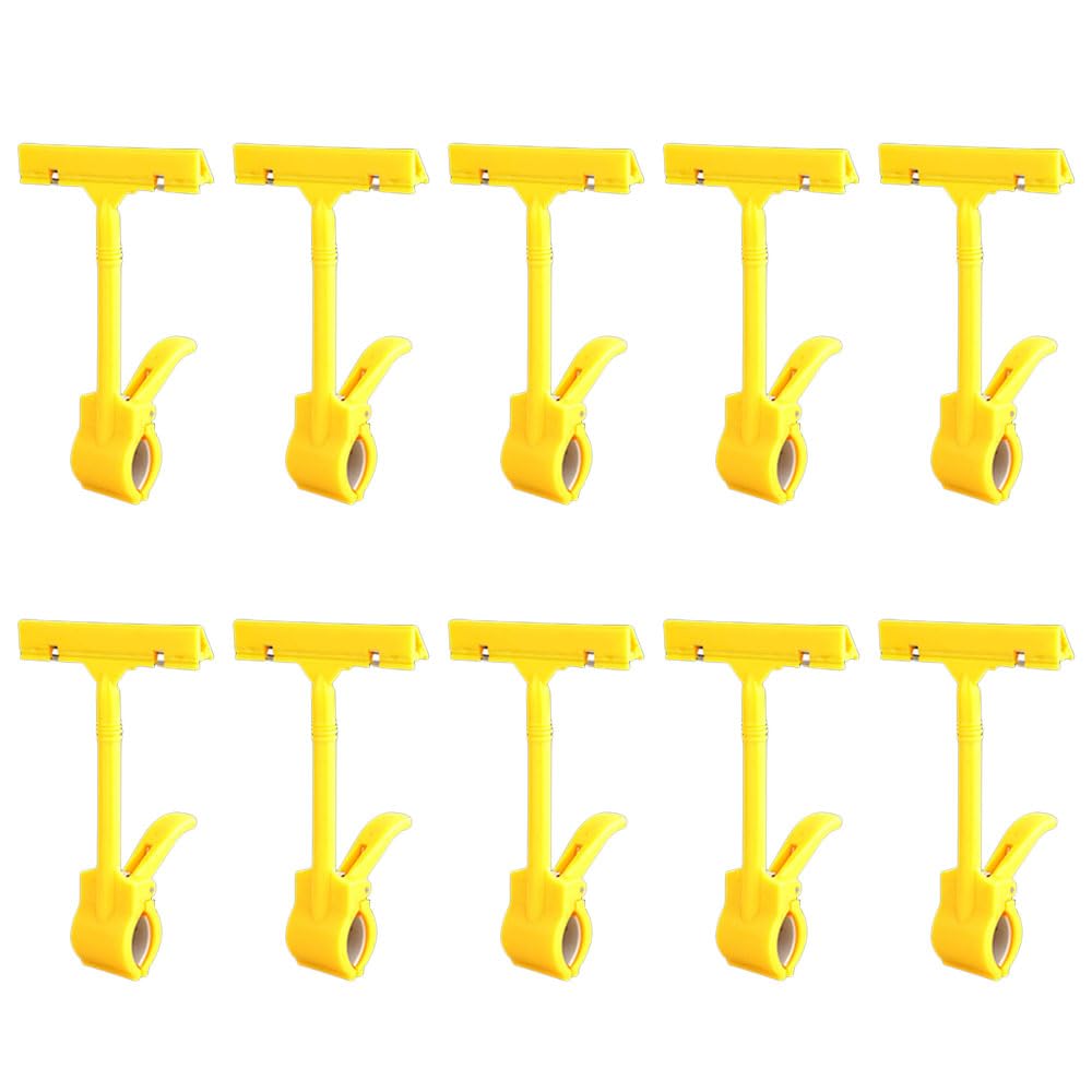 10 Pack ABS Plastic Merchandise Sign Clip, Sign Holder 180 Degrees Rotatable Pop Clip-on Holder Price Display Tag for Store, Supermarket, Office, Exhibition, Shops (Yellow+9cm*17cm)