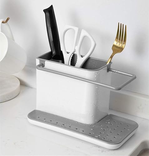 Miniatura 3 de Soporte de esponja 3 en 1 para fregadero, organizador resistente para cubiertos de encimera, soporte para utensilios de cocina, soporte para
