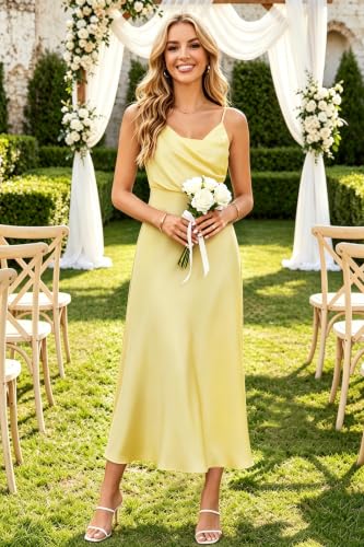 Image of Women's Summer Satin Dress Elegant Cowl Neck Adjustable Spaghetti Strap Wedding Guest Cocktail Party Maxi Dresses