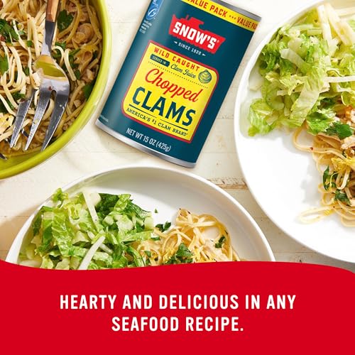 Image of Snow's Wild Caught Chopped Clams Canned, 15 oz Can (Pack of 12) - Served in Clam Juice - 4g Protein Per Serving - Gluten Free, Keto Friendly, 99% Fat Free