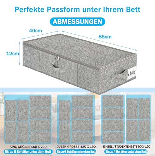 Unterbett Aufbewahrungsbox mit Deckel 12cm hoch, 2 Stück Faltbar Unterbettkommode, Waschbar Kleideraufbewahrung & Organisation, 3 Griffen Reißverschlussdeckel Aufbewahrungsboxen für Kleidung Decken