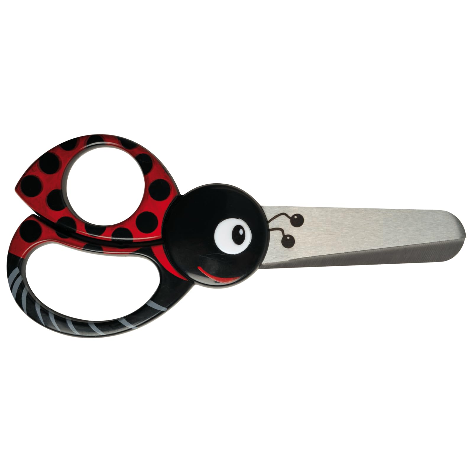 Fiskars Tijeras de animales para niños con motivos de mariquitas, A partir de 4 años, Longitud: 13 cm, para diestros y zurdos, Hoja de acero inoxidable/Mangos de plástico, Rojo, 1004612